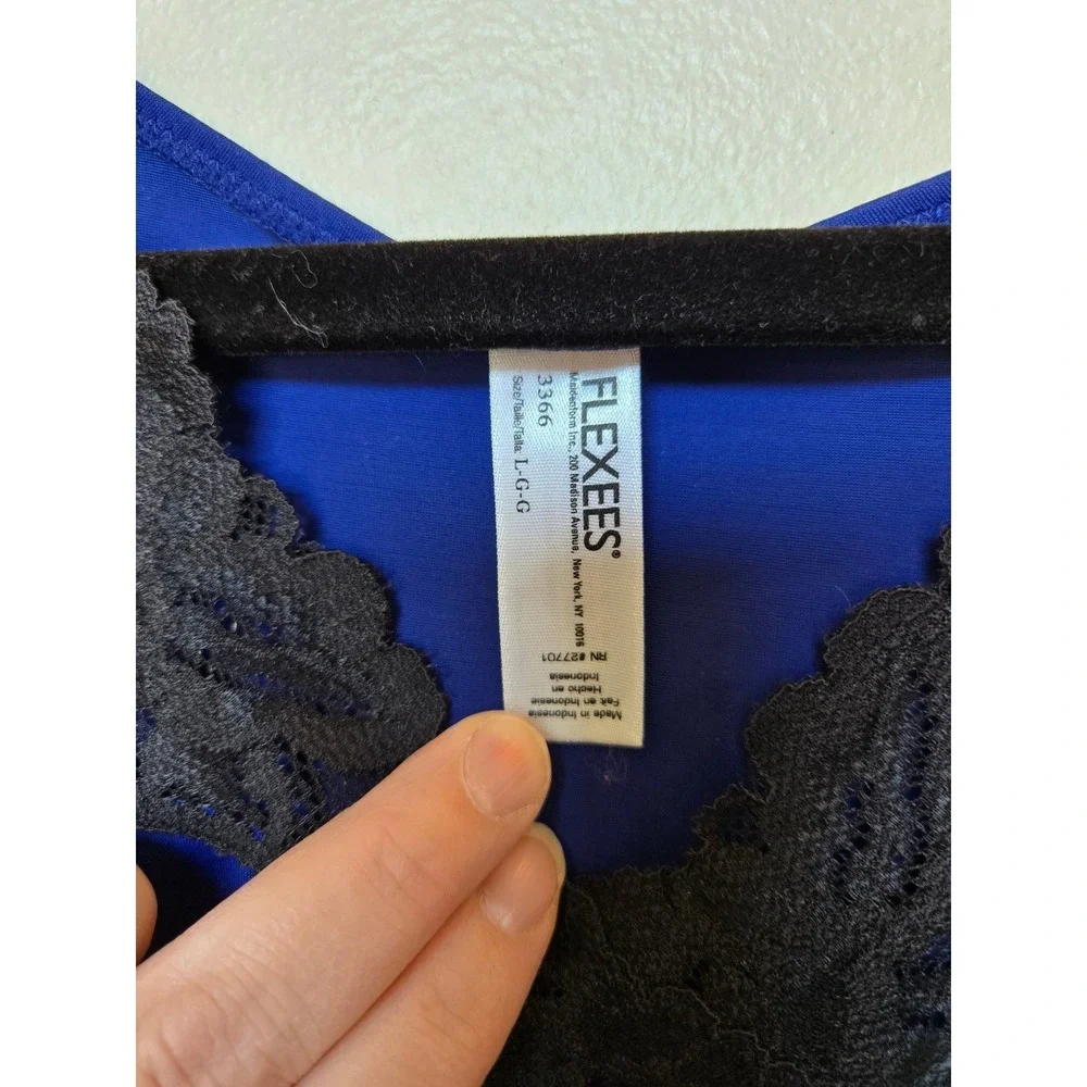 Flexees Maidenform Blue Lace Trim Shapewear Camisole Tank Top 3366 L